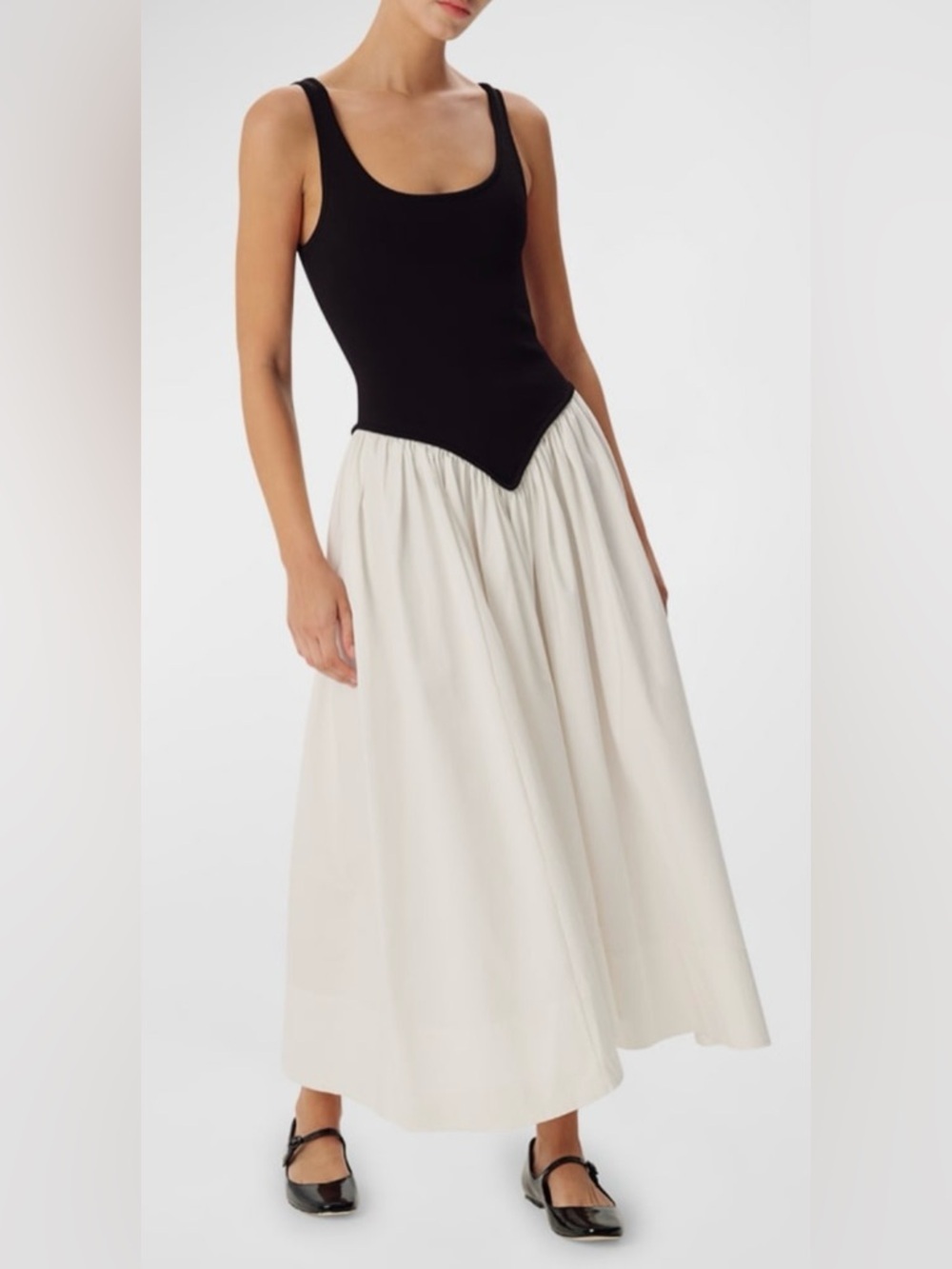 Nwt Ronny Kobo Verda Midi Dress Size M Black White Drop Waist Msrp $598